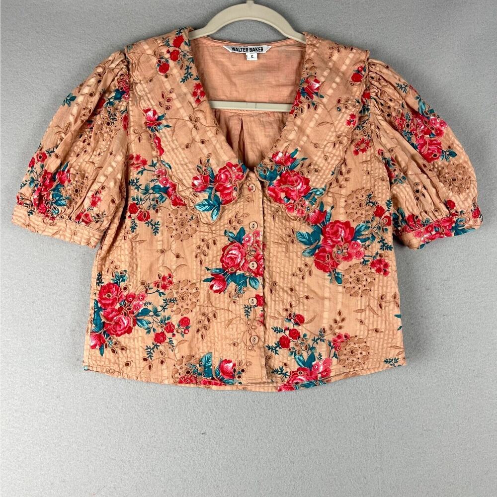 Walter Baker Irma Floral Top Womens Small Peter Pan Collar Eyelet Cottagecore